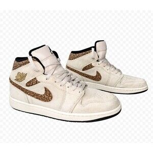 Nike Air Jordan 1 Mid Tan Brown Elephant Print Swoosh Suede Mens 10 DZ4129-102